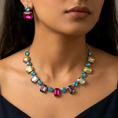Harriet - Swarovski Stones Collet Necklace Set with Earrings