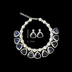 Niya - Timeless Pearls & Sapphires Blue Necklace set with Earrings
