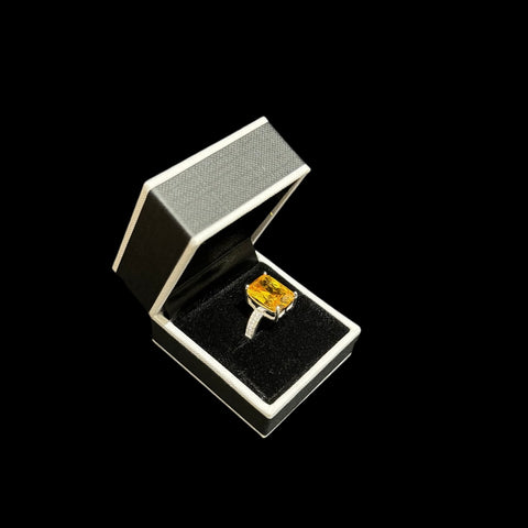 925 Silver Womens Ring With Lab Made Yellow Citrine (Size: P)