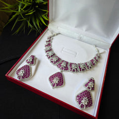 Ada - Bold Rubies Hot Pink Statement Necklace Set with Earrings