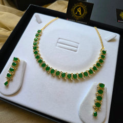 Irsa - Gold Gemstones Necklace Set With Earrings