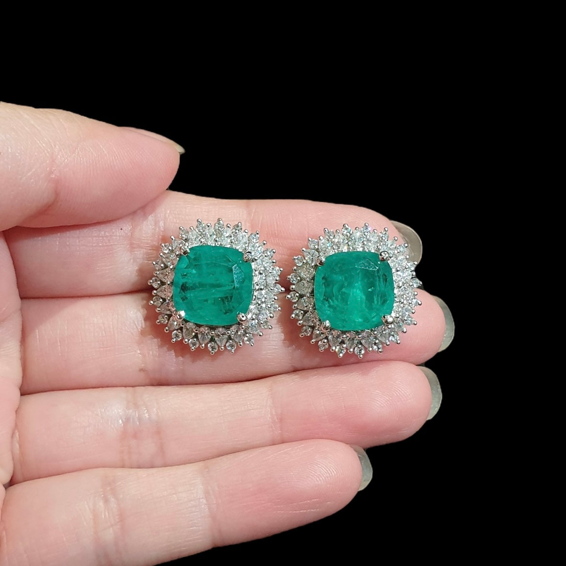 Mint Quartz Stud Earrings with Cubic Zirconia - White Gold Plated