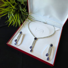 Lab-Grown Purple Amethysts Necklace Set with Cubic Zirconia – White Gold Plated