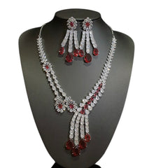 Lab-Grown Garnet Necklace Set with Cubic Zirconia – White Gold Plated