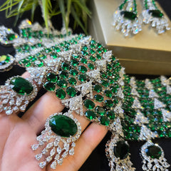 Gloria - Bespoke Emerald Green Statement Necklace Set with Earrings & Tika