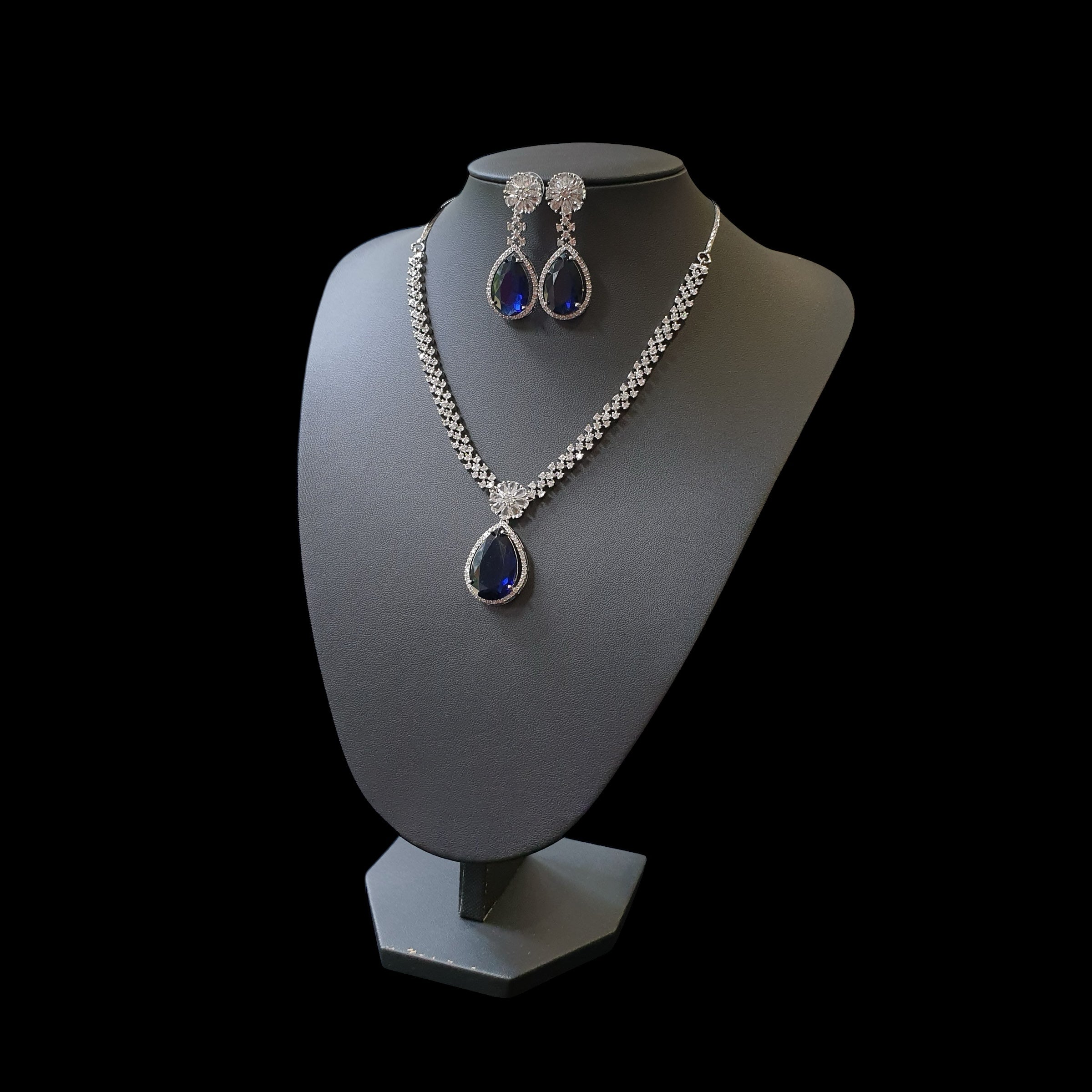 Blue Sapphire Necklace Set with Tikka