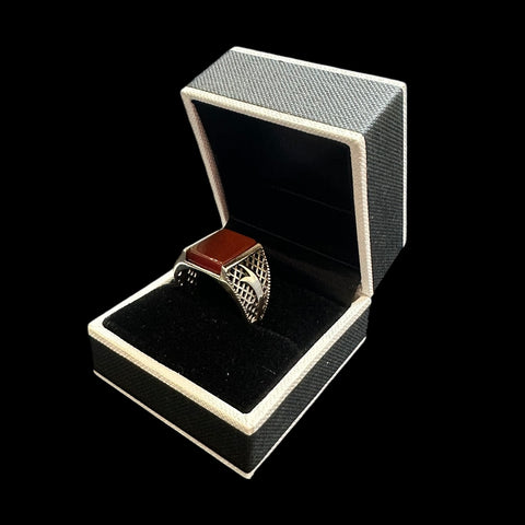 925 Silver Turkish Mens Ring With Agate Gemstone (Size: T)