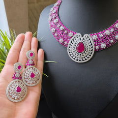 Maya - Rubies Statement Necklace Set with Earrings