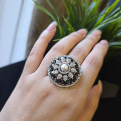 Black Onyx Silver Size adjustable Ring