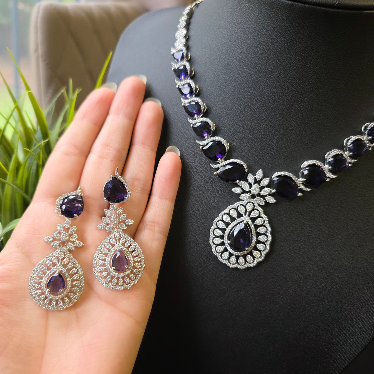 Mirca - Purple Amethyst Necklace Set with Earrings