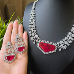 Lezzy - Ruby Doublet Statement Necklace Set with Earrings