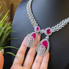 Clara - Ruby Red Silver Necklace Set with Earrings