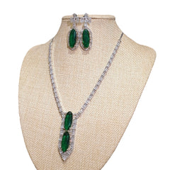 Lab-Grown Emerald Necklace Set – White Gold Plated with Cubic Zirconia