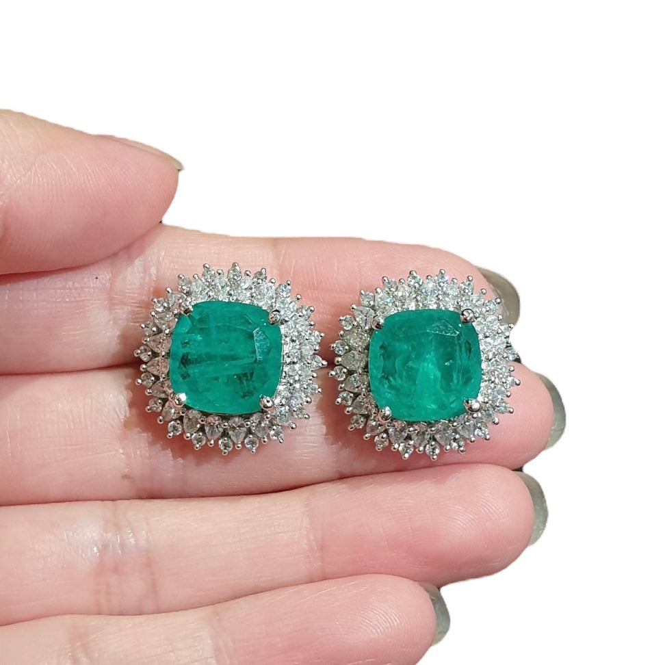 Mint Quartz Stud Earrings with Cubic Zirconia - White Gold Plated