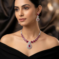 Mirca - Ruby Red Necklace Set with Earrings