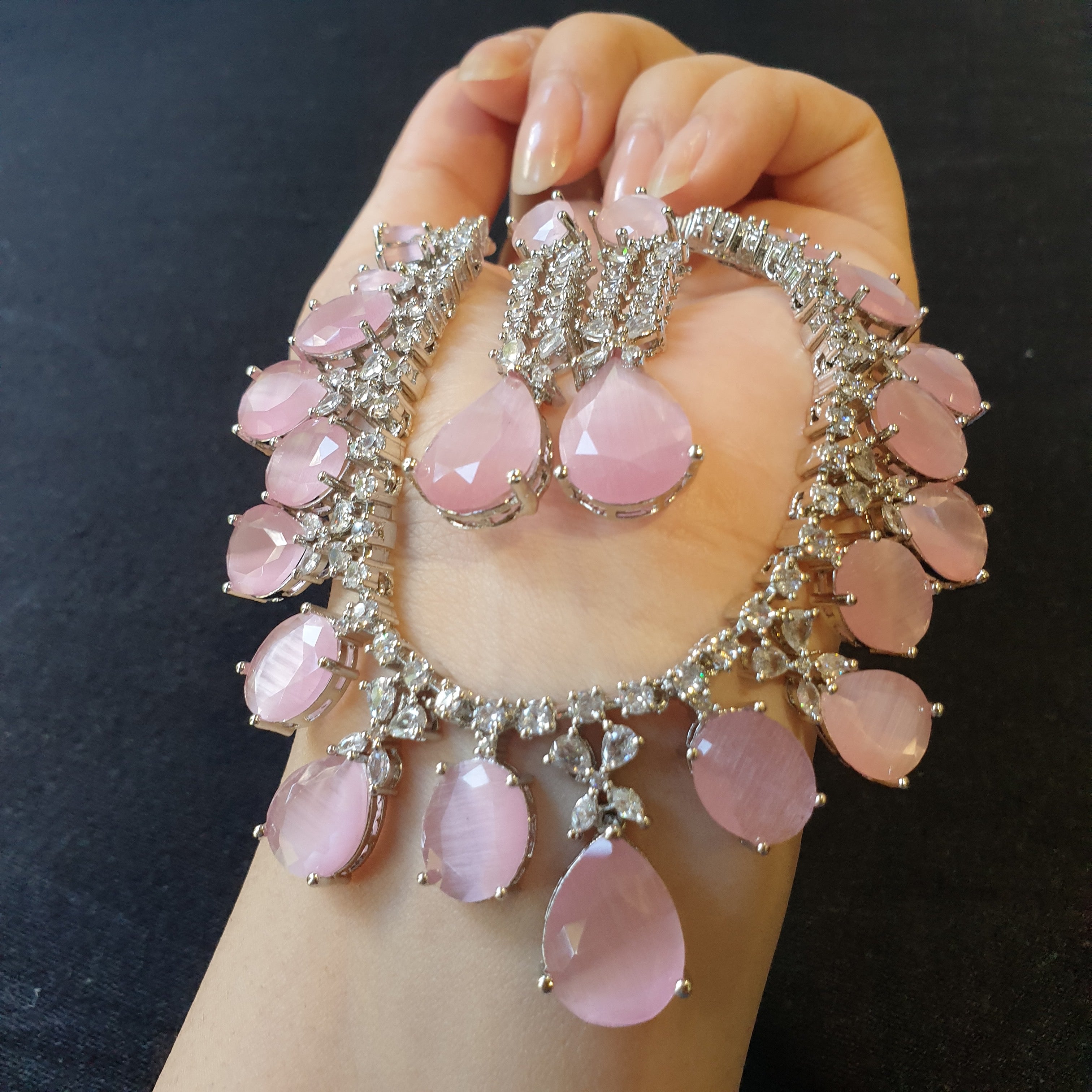Pink Quartz Necklace Set