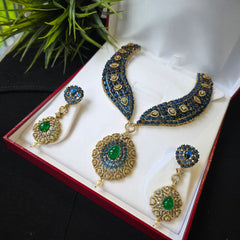 Soha - Classy Blue Sapphire Necklace & Earrings With Antique Finish