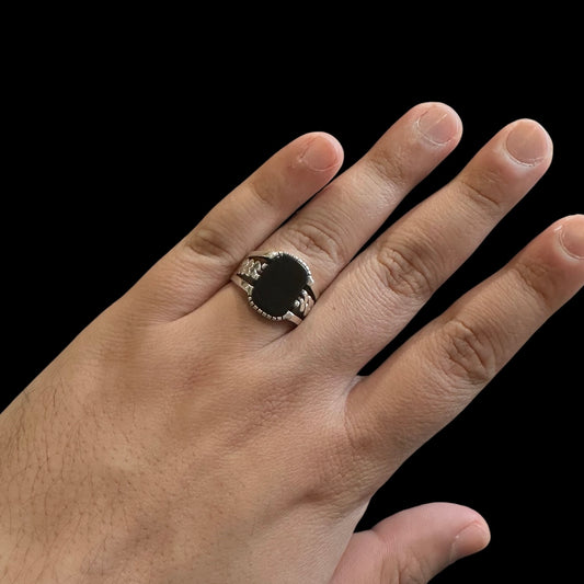 925 Silver Turkish Mens Ring With Black Onyx (Size: S)