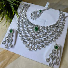 Julia - Bespoke Emerald Statement Necklace Set With Earrings & Tika