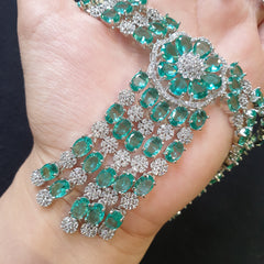 Green Topaz Necklace Set With Cubic Zirconia - White Gold Plated