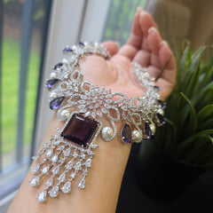 Skye - Timeless Pearls and Purple Amethyst Necklace Set with Earrings