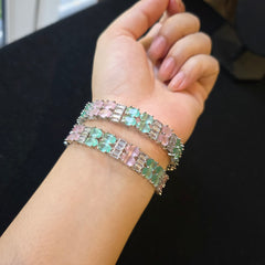 Mint and Pink Quartz Bangles (Size: 2.4)