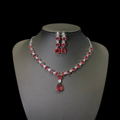 Garnets Necklace Set With Cubic Zirconia - White Gold Plated