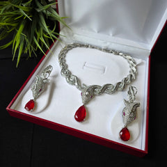 Esme - Exquisite Rubies Statement Necklace Set with Earrings