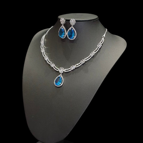 Blue Aquamarine Necklace Set