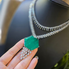 Grace - Doublet Emerald Green two layered Necklace Set with Earrings