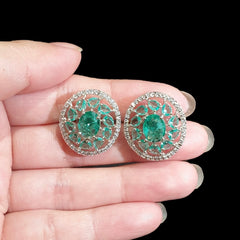 Light Green Topaz Stud Earrings With Cubic Zirconia - White Gold Plated