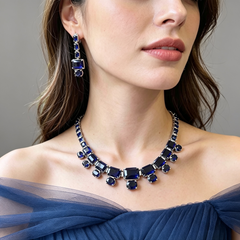 Beli - Sapphire Blue Silver Necklace Set with Earrings