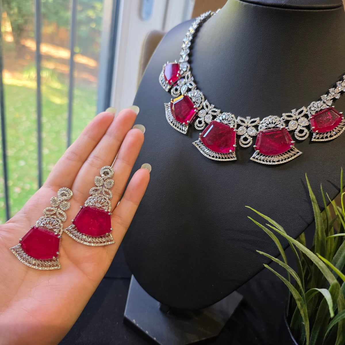 Eliana - Hot Pink Ruby Necklace Set