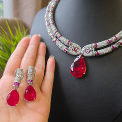 Inaya - Exquisite Rubies Statement Necklace Set with Earrings