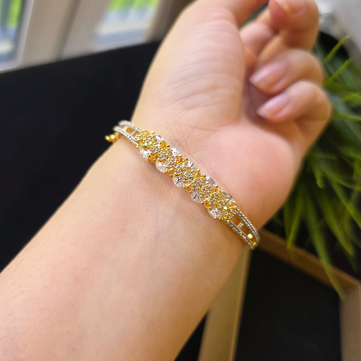 Dazzling Gold plated CZ Openable Bangle