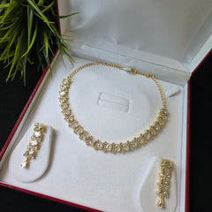 Sobi - Dazzling Gold & White Cubic Zirconia Necklace Set with Earrings