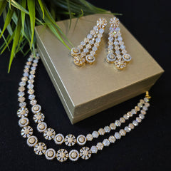 Kisha - Dazzling Gold Cubic Zirconia Double Layered Necklace Set with Earrings