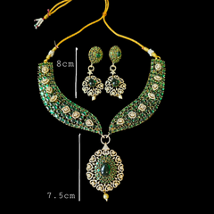 Soha - Classy Emerald Green Necklace & Earrings with antique finish