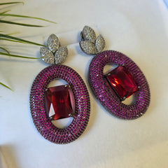 Bella - Bespoke Rubies & White Cubic Zirconia Dangle Earrings