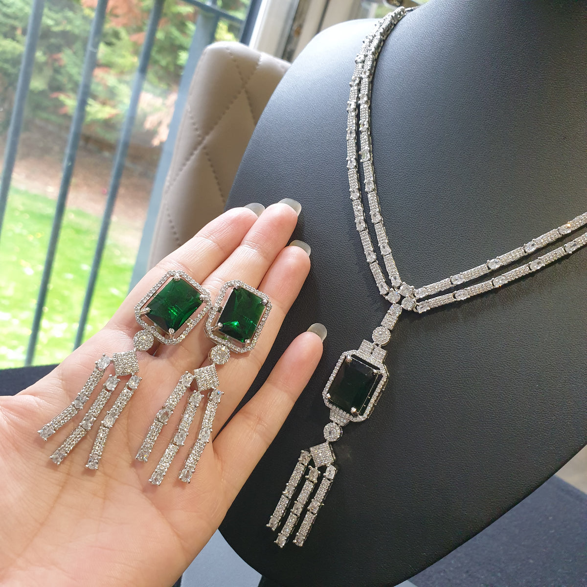 Cleo - Bespoke Emerald Green Necklace Set With Earrings