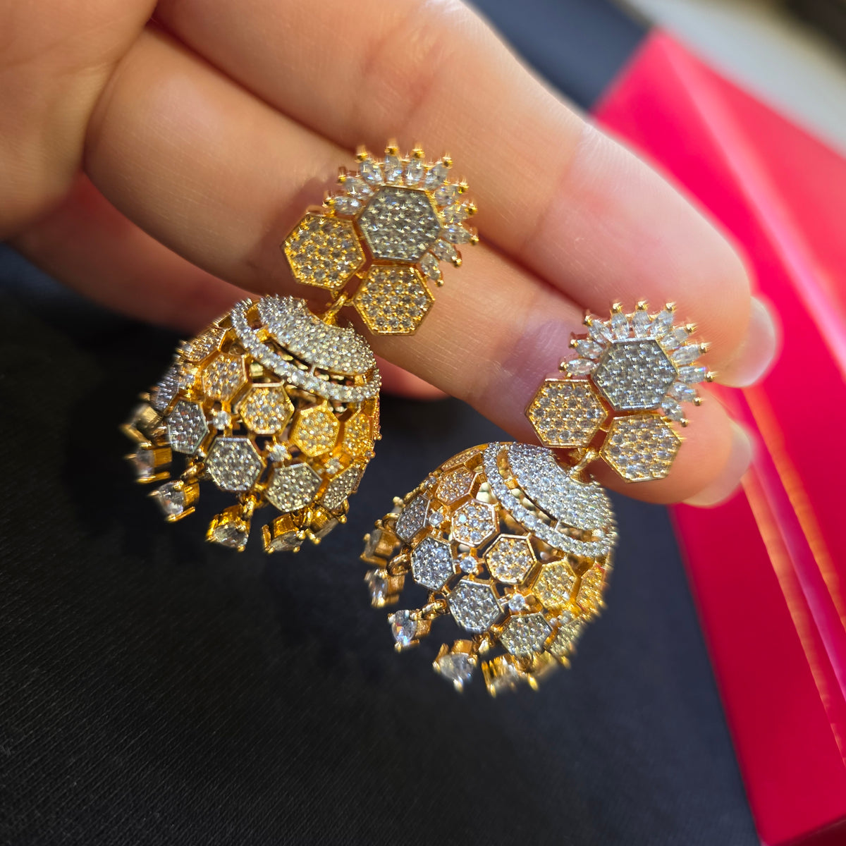 Layla - Traditional Gold & Silver Cubic Zirconia Jhumki Earrings
