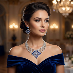 Freya - Bespoke Sapphire Blue Necklace Set with Earrings