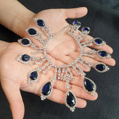 Blue Sapphire Statement Necklace Set with Tikka