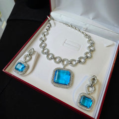 Ella - Aquamarine Blue Necklace Set with Earrings