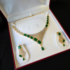 Lexi - Gold Emerald Necklace Set with Earrings