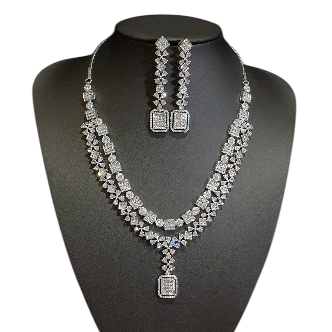 White Cubic Zirconia Necklace Set – White Gold Plated