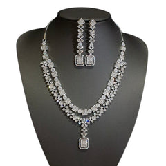 White Cubic Zirconia Necklace Set – White Gold Plated