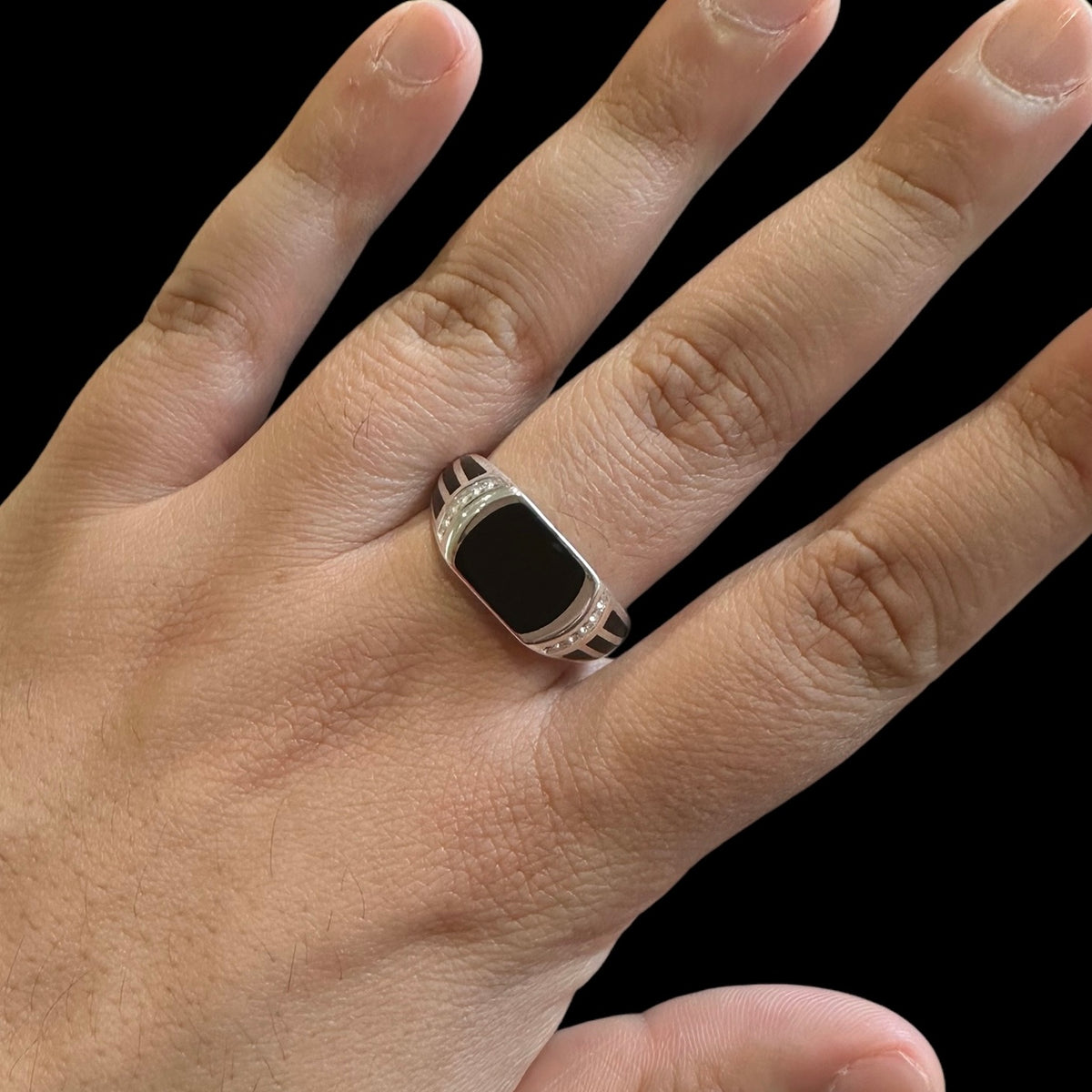 925 Silver Turkish Mens Ring With Black Onyx Gemstone (Size: X)