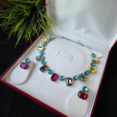 Harriet - Swarovski Stones Collet Necklace Set with Earrings