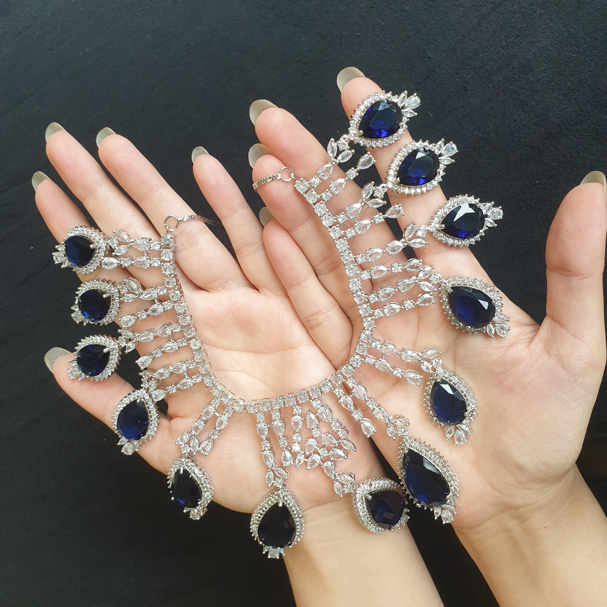 Blue Sapphire Statement Necklace Set with Tikka